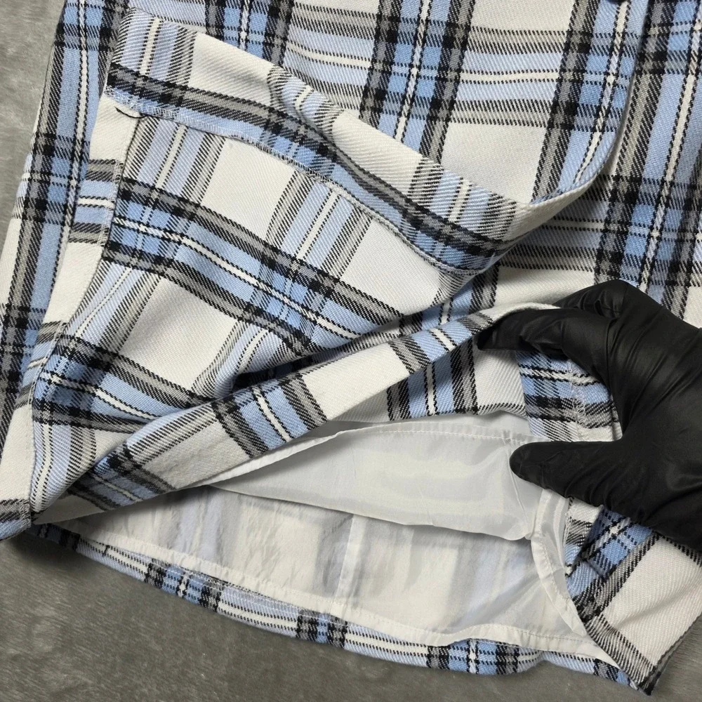 Blue‎ Rain Wrap Mini Skirt Button Detail White Blue Plaid Size S